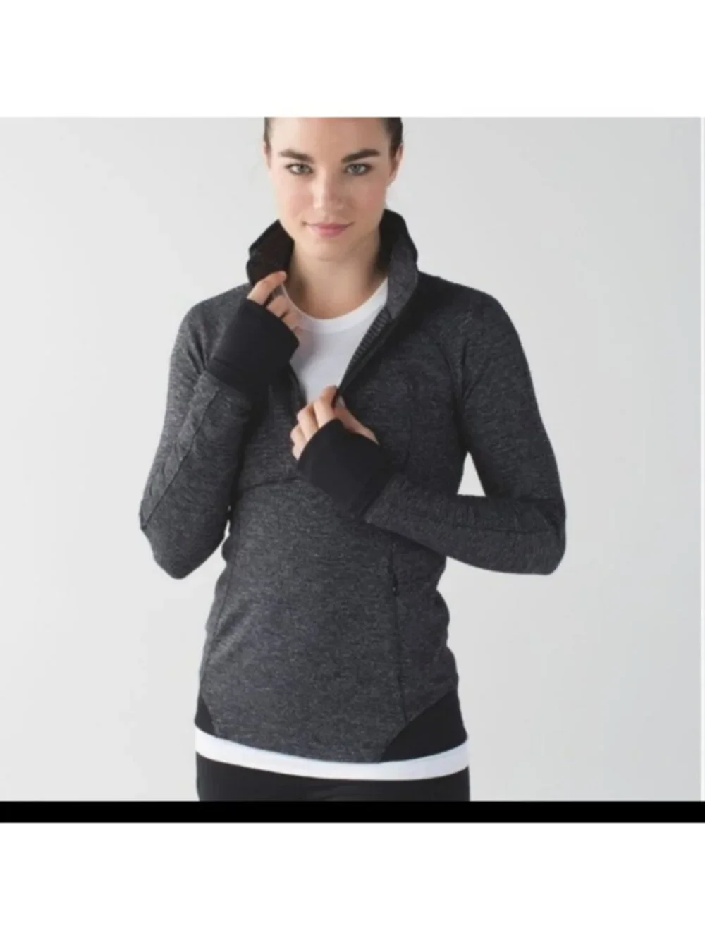 Lululemon Runderful 1/2 Zip Mini Check Pique Black Heathered Black / Black
